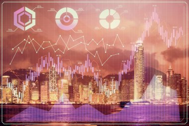 Cityscape arka plan üzerinde forex grafik çizimleri çoklu pozlama. Başarı kavramı.