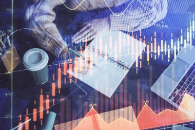 El notları arka plan alarak Forex grafik. Araştırma kavramı. Çift Pozlama