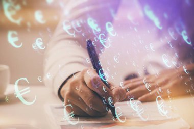 Mali ticaret şeması Man masaüstü arkaplanı ile çoklu pozlama.