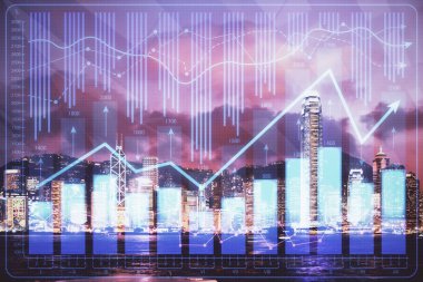 Cityscape arka plan üzerinde forex grafik çizimleri çift pozlama. Başarı kavramı.