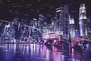 Yüksek binalar arka plan çok pozlama ile şehir scape mali grafik. Analiz kavramı.