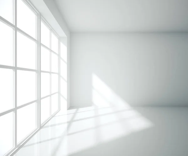 Пустой интерьер с большим панорамным окном — стоковое фото