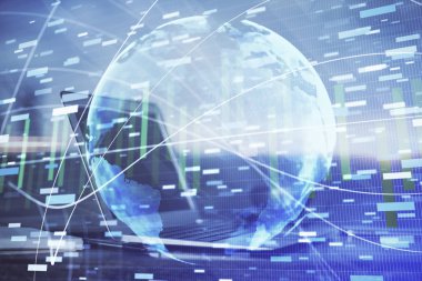 İş teması simgelerinin çoklu pozlandırılması ve bilgisayar geçmişi olan çalışma alanı. Başarı kavramı.