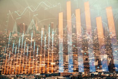 Gökdelenler, duvar kağıtları, çift pozlu eski şehir haritası. Finansal araştırma kavramı.