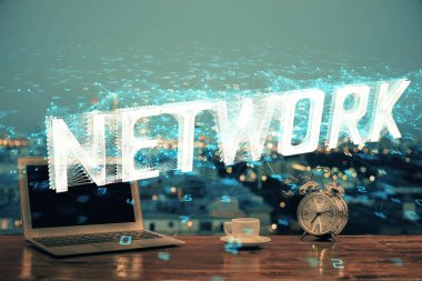 Bilgisayarın arka plan ve teknoloji temalı çizimlerine çoklu maruz kalma. Yenilik kavramı.