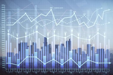 Gökdelenler, duvar kağıtları, çift pozlu eski şehir haritası. Finansal araştırma kavramı.