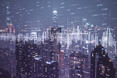 Cityscape arka plan üzerinde forex grafik çizimleri çift pozlama. Başarı kavramı.