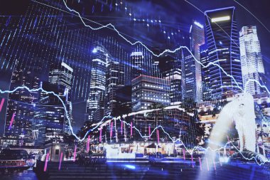 Yüksek binalar arka plan çok pozlama ile şehir scape mali grafik. Analiz kavramı.