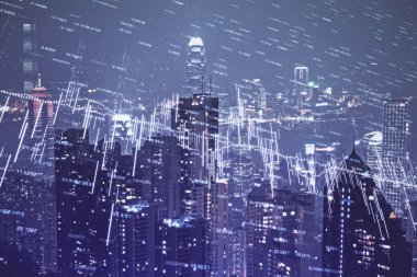Cityscape arka plan üzerinde forex grafik çizimleri çift pozlama. Başarı kavramı.