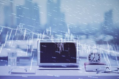 Borsa grafiği ve bilgisayar geçmişi olan tablolar. Çifte maruziyet. Mali analiz kavramı.