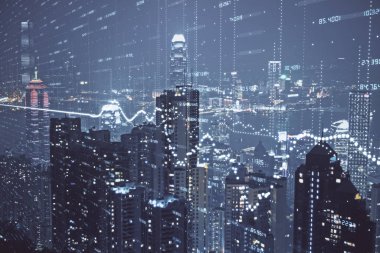 Cityscape arka plan üzerinde forex grafik çizimleri çift pozlama. Başarı kavramı.