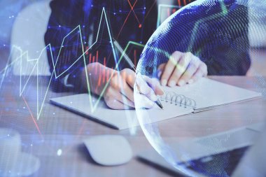 El notları arka plan alarak Forex grafik. Araştırma kavramı. Çoklu pozlama