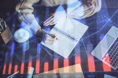 El notları arka plan alarak Forex grafik. Araştırma kavramı. Çift Pozlama