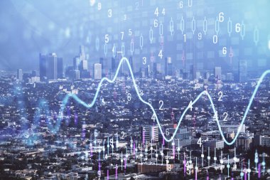 Gökdelenler, duvar kağıtları, çift pozlu eski şehir haritası. Finansal araştırma kavramı.