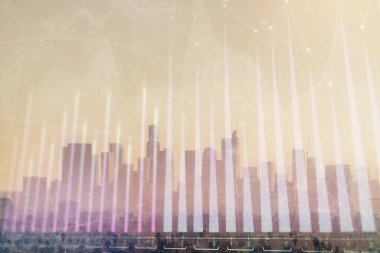 Gökdelenler, duvar kağıtları, çift pozlu eski şehir haritası. Finansal araştırma kavramı.