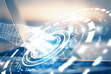 Bilgisayarın arka plan ve teknoloji temalı çizimlerine çoklu maruz kalma. Yenilik kavramı.