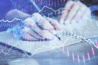 El notları arka plan alarak Forex grafik. Araştırma kavramı. Çift Pozlama