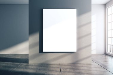 Boş pankartıyla çağdaş beton iç mimari