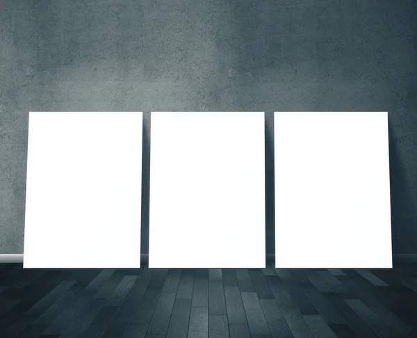 Three blank banner in interior — Stock Photo, Image