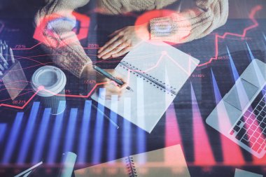 El notları arka plan alarak Forex grafik. Araştırma kavramı. Çift Pozlama