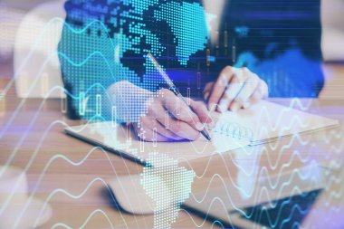 El notları arka plan alarak Forex grafik. Araştırma kavramı. Çoklu pozlama