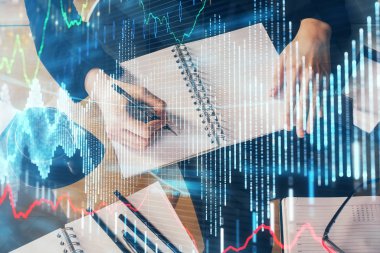 El notları arka plan alarak Forex grafik. Araştırma kavramı. Çoklu pozlama