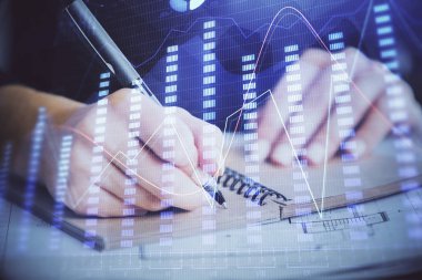 El notları arka plan alarak Forex grafik. Araştırma kavramı. Çift Pozlama