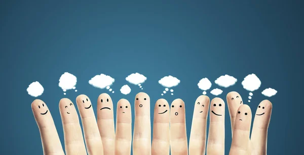 Group happy finger smileys communicate — Stock Photo, Image