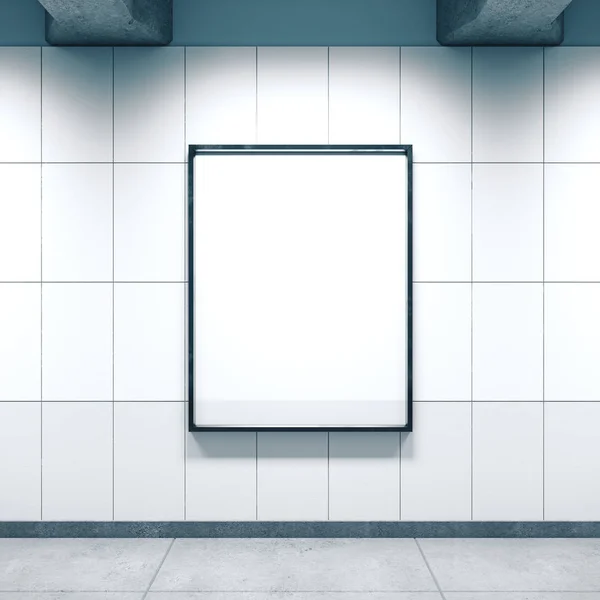 White subway station with empty poster on wall. — 스톡 사진