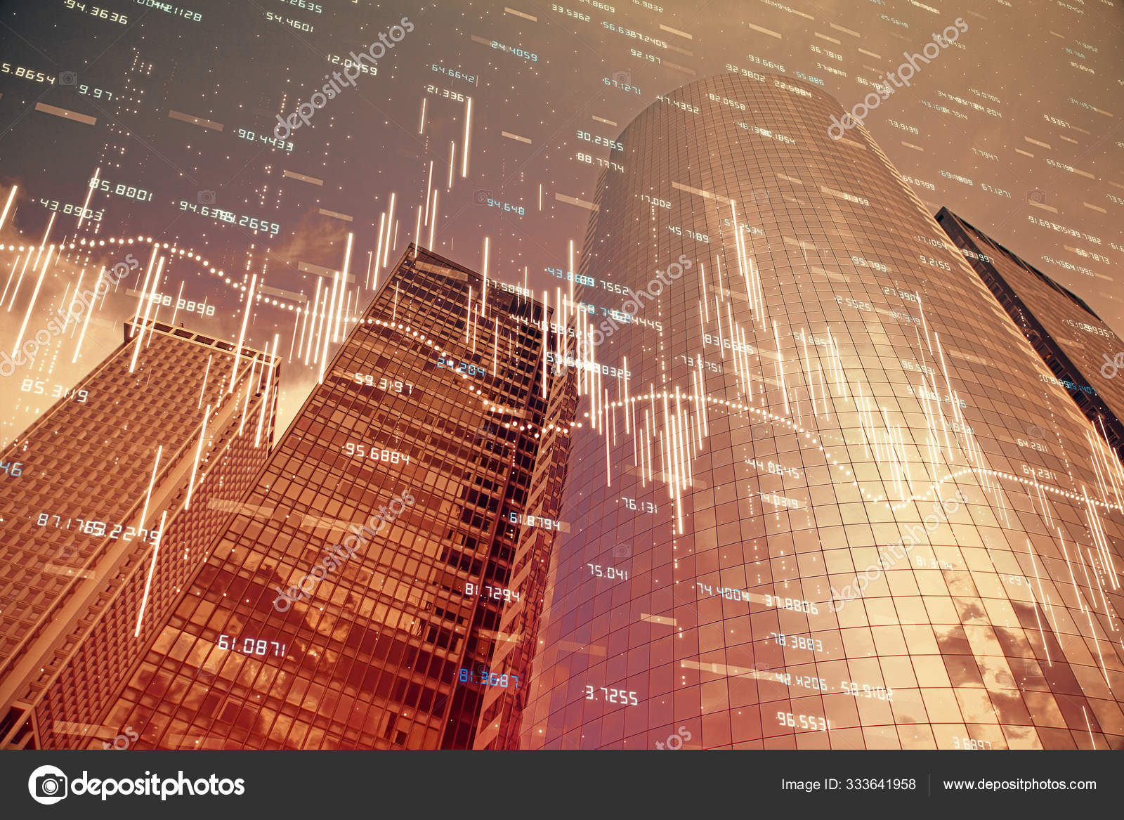 高層ビルの壁紙マルチ露出と都市の外国為替チャート 金融研究の概念 ストック写真 C Peshkova