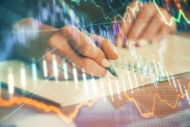 El notları arka plan alarak Forex grafik. Araştırma kavramı. Çift Pozlama