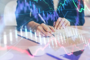 El notları arka plan alarak Forex grafik. Araştırma kavramı. Çoklu pozlama