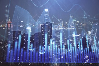 Cityscape arka plan üzerinde forex grafik çizimleri çift pozlama. Başarı kavramı.