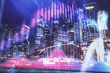 Yüksek binalar arka plan çok pozlama ile şehir scape mali grafik. Analiz kavramı.