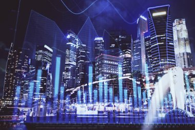 Yüksek binalar arka plan çok pozlama ile şehir scape mali grafik. Analiz kavramı.