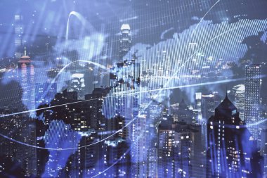 Cityscape arka plan üzerinde forex grafik çizimleri çift pozlama. Başarı kavramı.