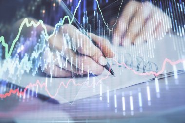 El notları arka plan alarak Forex grafik. Araştırma kavramı. Çift Pozlama