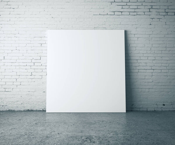 Blank poster in room with brick wall and concrete floor. Mock up, 3D Rendering