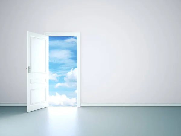 White room interior with open door to sky — 스톡 사진