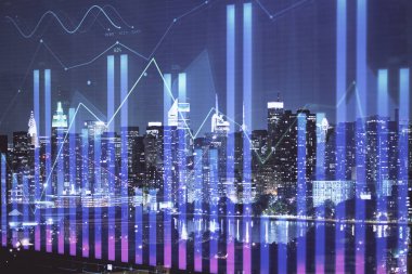 Cityscape arka plan üzerinde forex grafik çizimleri çift pozlama. Başarı kavramı.