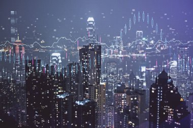Cityscape arka plan üzerinde forex grafik çizimleri çift pozlama. Başarı kavramı.