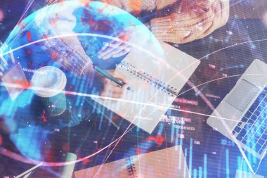 El notları arka plan alarak Forex grafik. Araştırma kavramı. Çift Pozlama