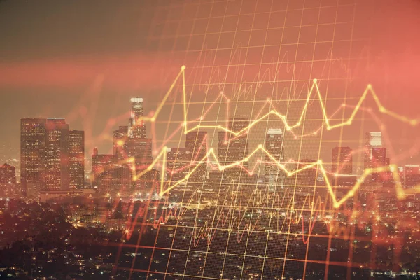 Multi exponering av Forex diagram ritningar över stadsbilden bakgrund. Koncept för framgång. — Stockfoto