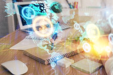 Finansal grafikler WOMANS el notları arka plan alarak görüntülenir. Araştırma kavramı. Çift Pozlama