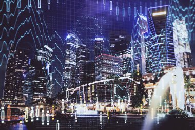 Yüksek binalar arka plan çok pozlama ile şehir scape mali grafik. Analiz kavramı.