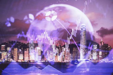 Cityscape arka plan üzerinde forex grafik çizimleri çift pozlama. Başarı kavramı.