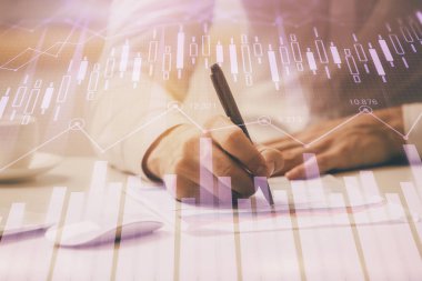 Mali ticaret şeması Man masaüstü arkaplanı ile çoklu pozlama.