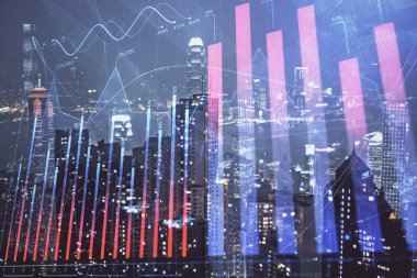 Cityscape arka plan üzerinde forex grafik çizimleri çift pozlama. Başarı kavramı.