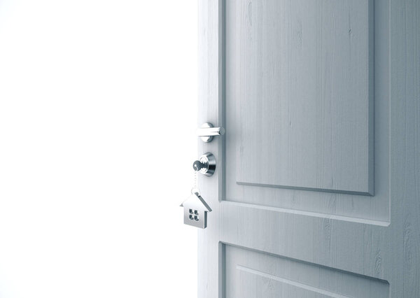 Opened door with key in lock