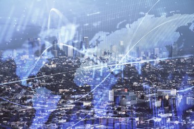 Gökdelenler, duvar kağıtları, çift pozlu eski şehir haritası. Finansal araştırma kavramı.